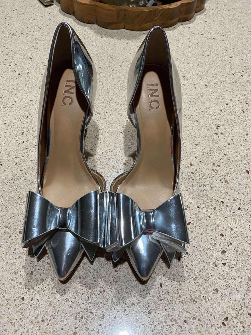 INC International Concepts Silver Pointed-Toe with Decorative Bow